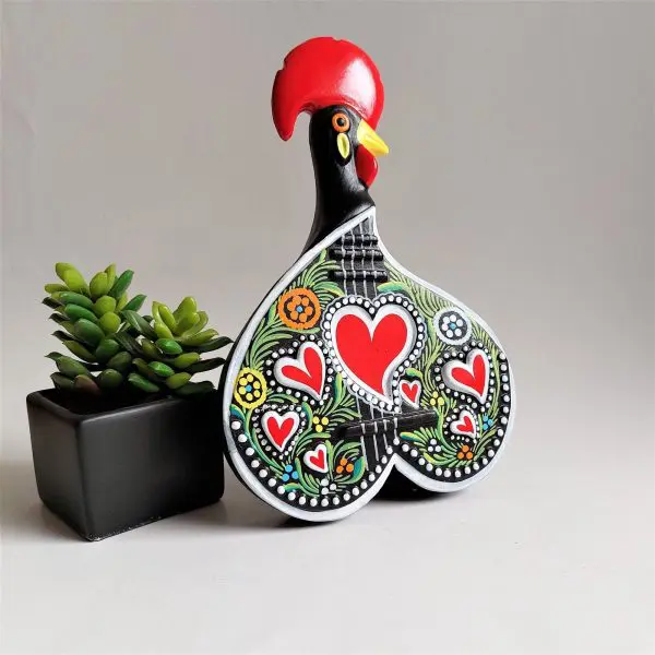 Ceramic Portuguese Guitar With Multicolor Rooster