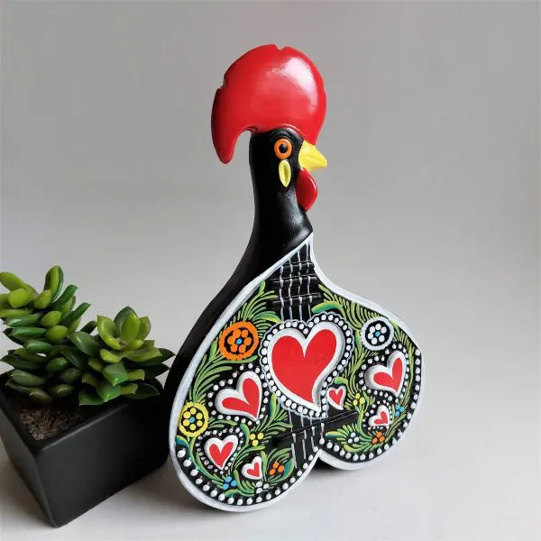 Ceramic Portuguese Guitar With Multicolor Rooster