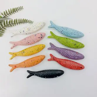 ceramic sardines with colorful spots