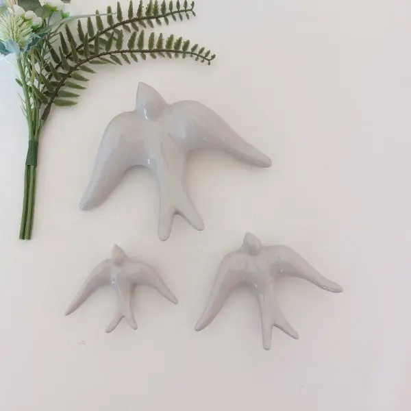 Glazed Light Grey Swallows Wall Hanging