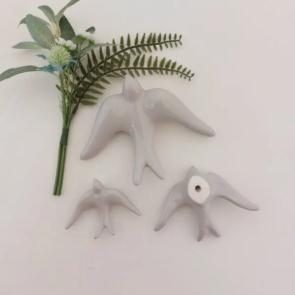 Glazed Light Grey Swallows Wall Hanging