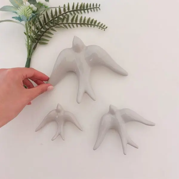 Glazed Light Grey Swallows Wall Hanging
