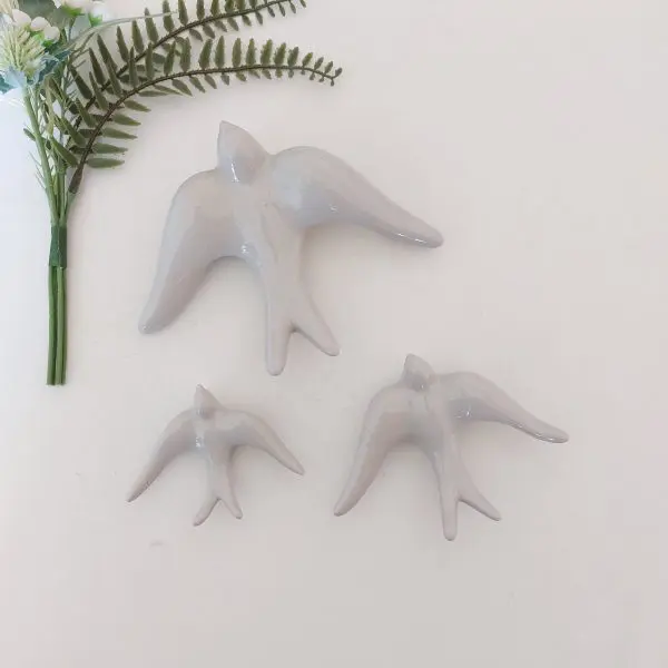 Glazed Light Grey Swallows Wall Hanging