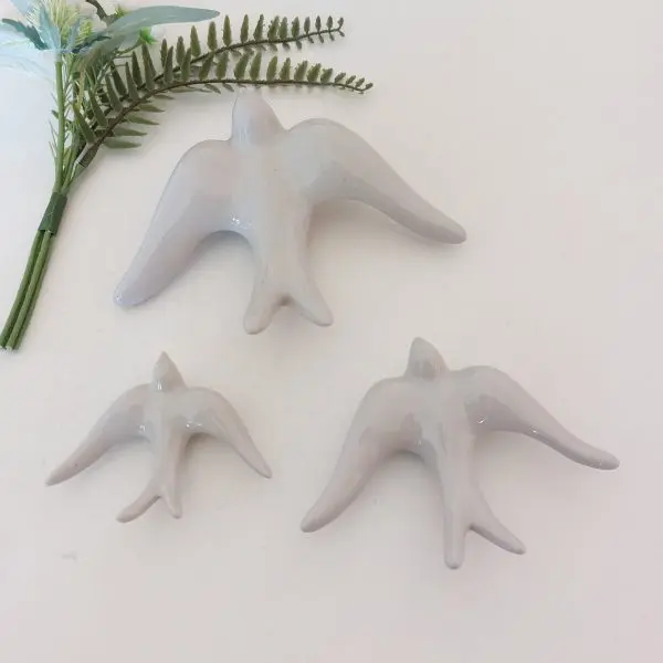 Glazed Light Grey Swallows Wall Hanging
