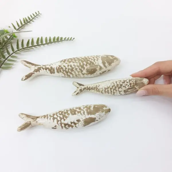Glazed Cream Stone Sardines Wall Decor