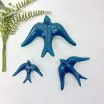 Glazed Petrol Blue Swallows Wall Hanging Decor