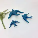 Glazed Petrol Blue Swallows Wall Hanging Decor