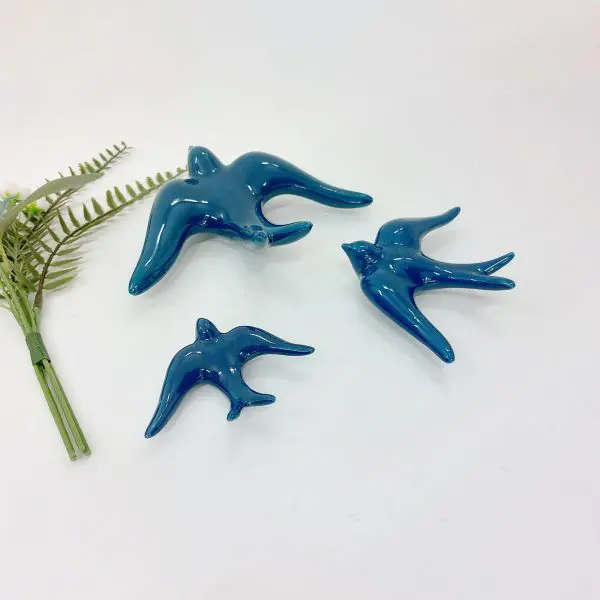 Glazed Petrol Blue Swallows Wall Hanging Decor