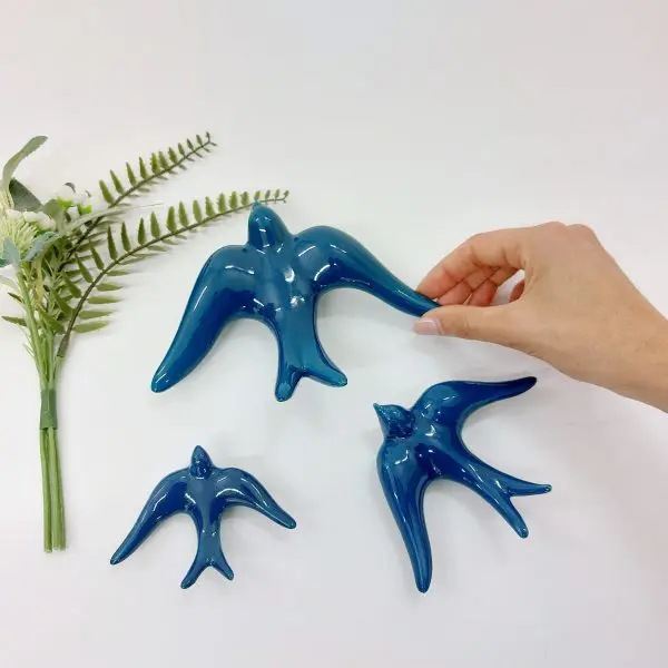 Glazed Petrol Blue Swallows Wall Hanging Decor
