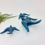 Glazed Petrol Blue Swallows Wall Hanging Decor