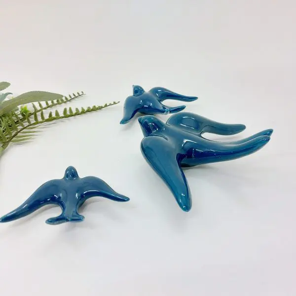 Glazed Petrol Blue Swallows Wall Hanging Decor