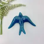 Glazed Petrol Blue Swallows Wall Hanging Decor