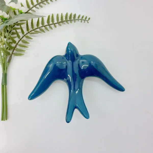 Glazed Petrol Blue Swallows Wall Hanging Decor