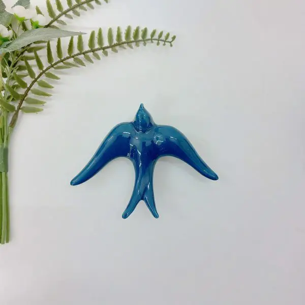 Glazed Petrol Blue Swallows Wall Hanging Decor