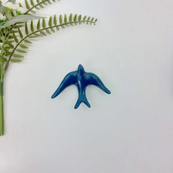 Glazed Petrol Blue Swallows Wall Hanging Decor