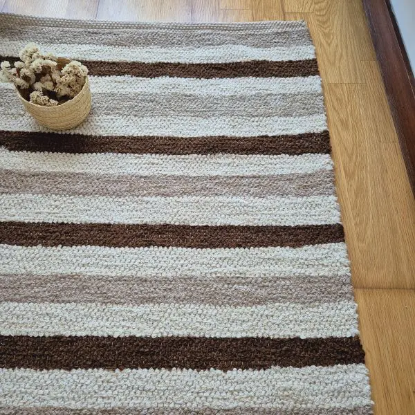 Medium Brown and Cream Rug - 70x140cm - Ring Line Rug