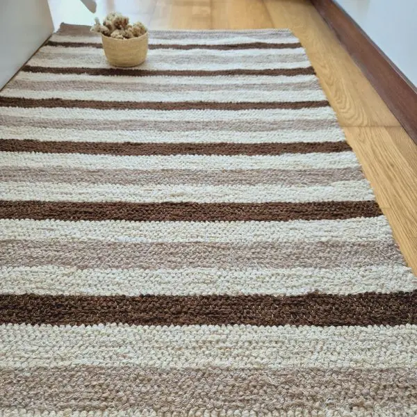 Medium Brown and Cream Rug - 70x140cm - Ring Line Rug