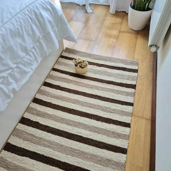 Medium Brown and Cream Rug - 70x140cm - Ring Line Rug