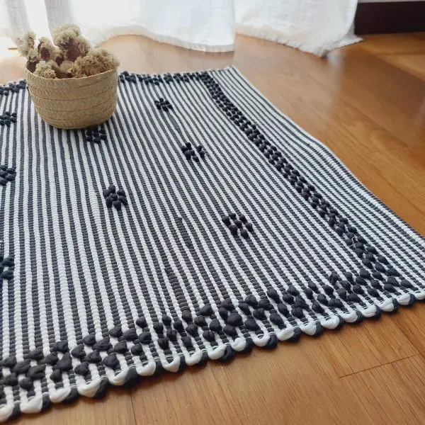 Small Black and White Striped Rug - 50x100cm - Knotted Rug