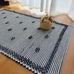 Small Black and White Striped Rug - 50x100cm - Knotted Rug