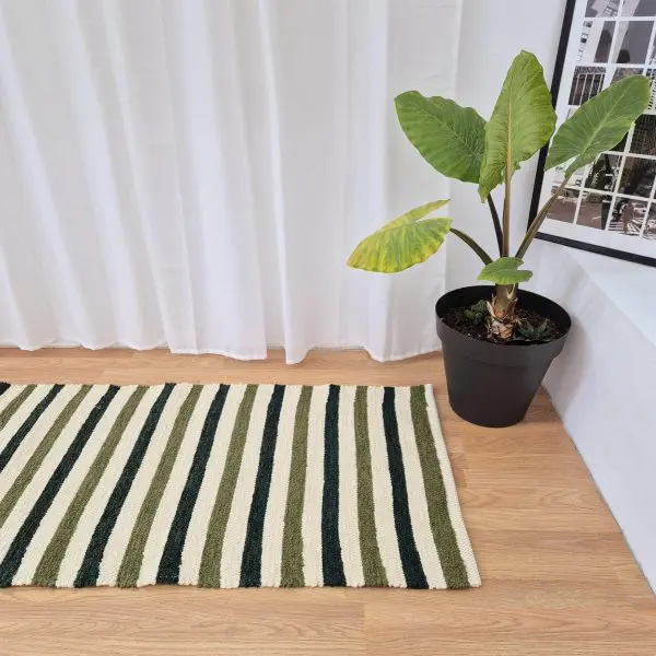 Medium Cream Green Rug - 70x140cm - Ring Line Rug