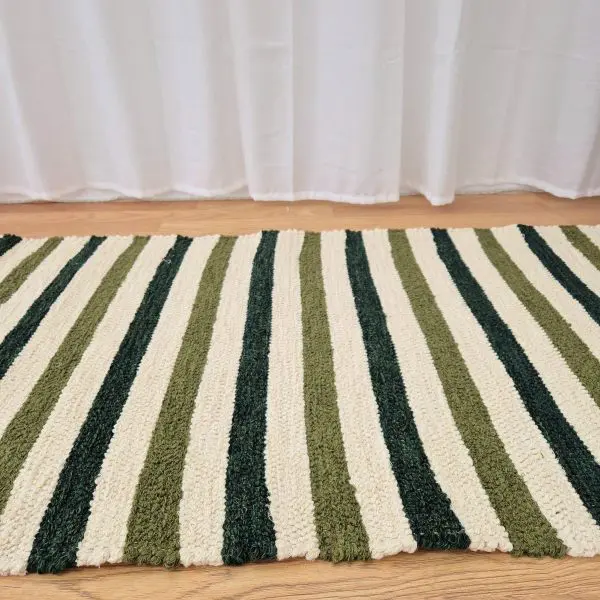 Medium Cream Green Rug - 70x140cm - Ring Line Rug