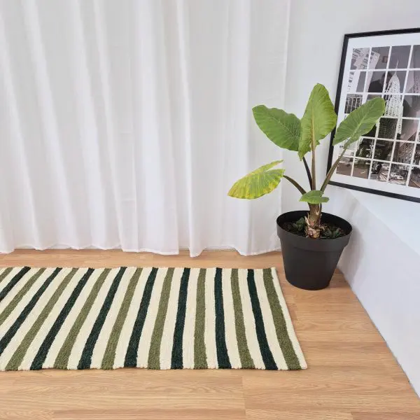 Medium Cream Green Rug - 70x140cm - Ring Line Rug
