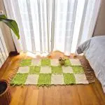 Small Cream and Green Checkered Rug - 50x100cm - Soft Rug