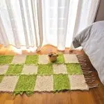 Small Cream and Green Checkered Rug - 50x100cm - Soft Rug