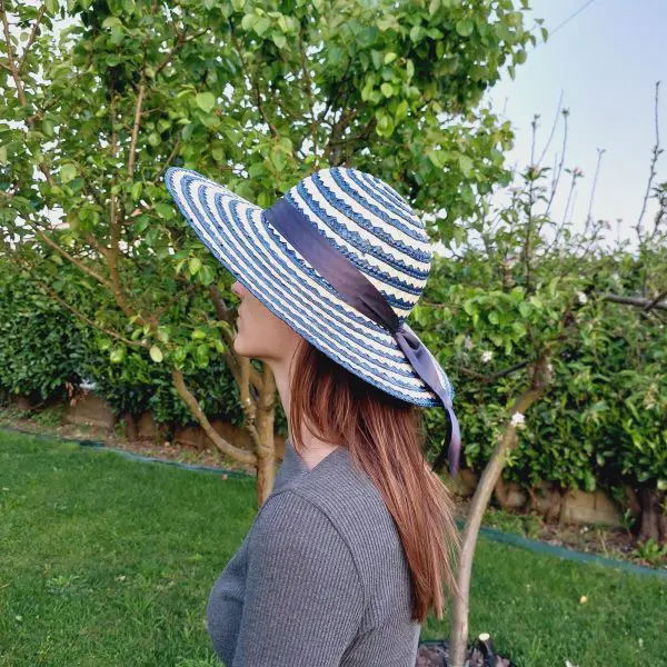 Straw Woman Hat Natural and Blue Straw