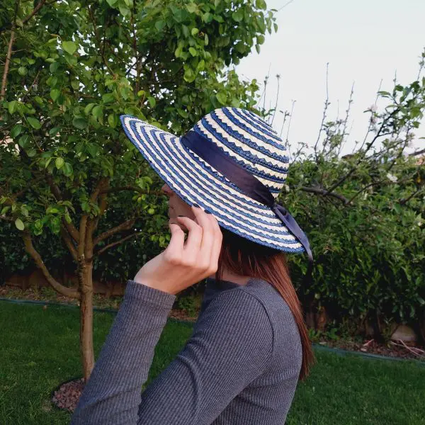 Straw Woman Hat Natural and Blue Straw