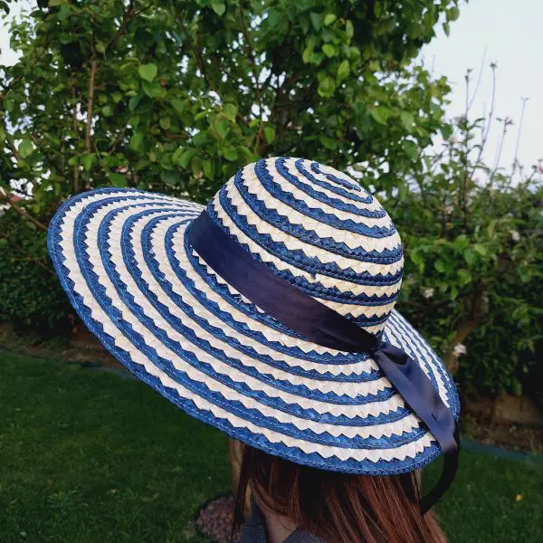 Straw Woman Hat Natural and Blue Straw
