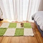 Small Green Cream Rug Checkered - 50x100cm - Soft Rug