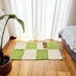 Small Green Cream Rug Checkered - 50x100cm - Soft Rug
