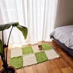 Small Green Cream Rug Checkered - 50x100cm - Soft Rug