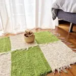 Small Green Cream Rug Checkered - 50x100cm - Soft Rug