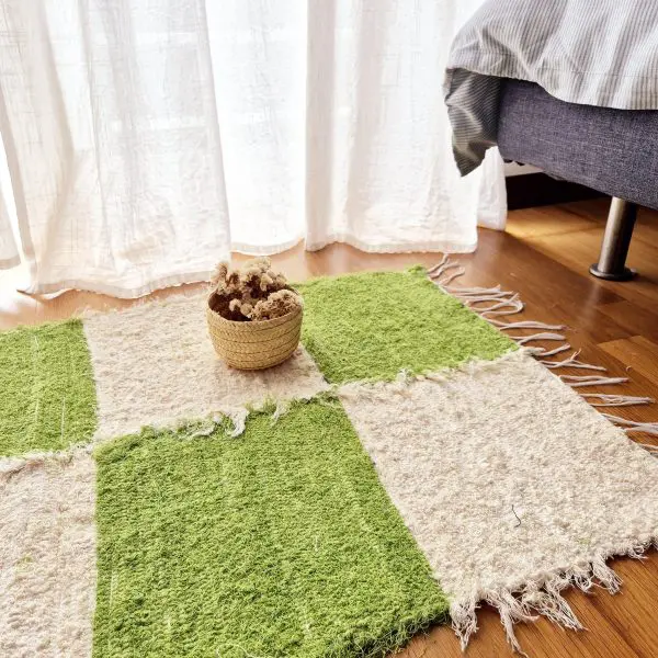 Small Green Cream Rug Checkered - 50x100cm - Soft Rug