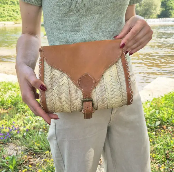 Straw Crossbody Bag With Leather Handle