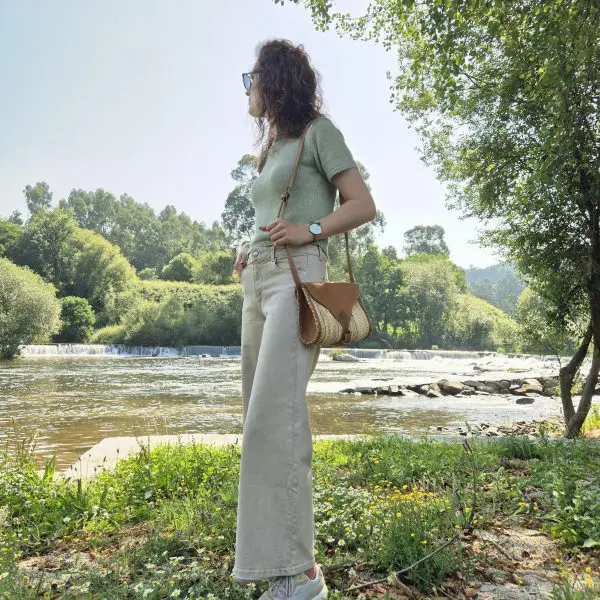 Straw Crossbody Bag With Leather Handle