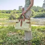 Straw Hand Bag With Leather Handle