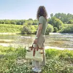 Straw Hand Bag With Leather Handle