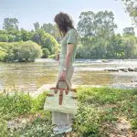 Straw Hand Bag With Leather Handle