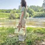 Straw Hand Bag With Leather Handle