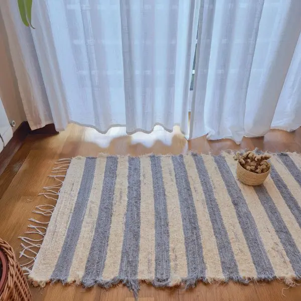 Small Striped Cream Grey Rug - 50x100cm - Soft Rug