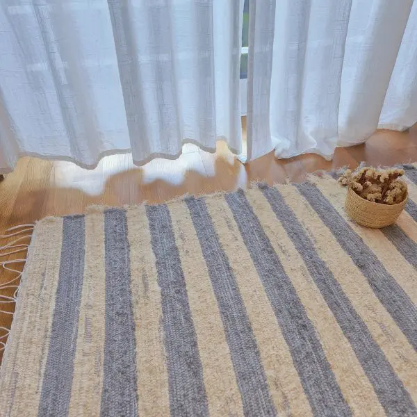 Small Striped Cream Grey Rug - 50x100cm - Soft Rug