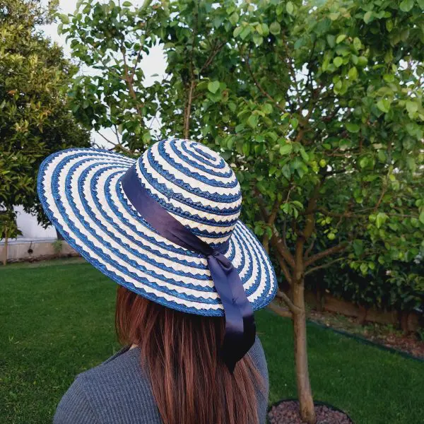 Straw Woman Hat Natural and Blue Straw