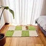Small Green Cream Rug Checkered - 50x100cm - Soft Rug