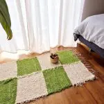 Small Green Cream Rug Checkered - 50x100cm - Soft Rug
