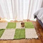Small Green Cream Rug Checkered - 50x100cm - Soft Rug