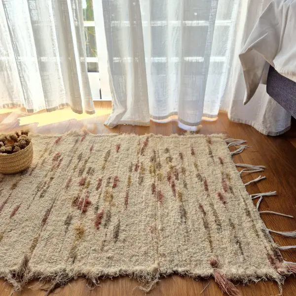 Small Cream and Pink Green Taupe Rug - 50x100cm - Soft Rug